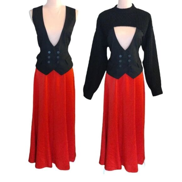 VTG 90s Bright Red Satin Fairycore Grunge Lined Maxi Slip Skirt Size 10 - Picture 7 of 12